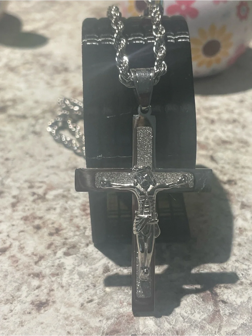 Stainless Steel Men's Crucifix Pendant Necklace - Silver